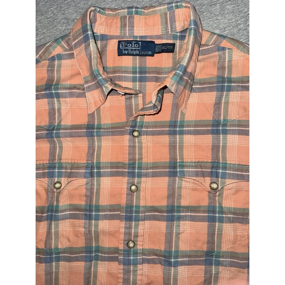 Polo Ralph Lauren Mens Multicolor Plaid Western Shirt Size XL Pearl Snap Vintage